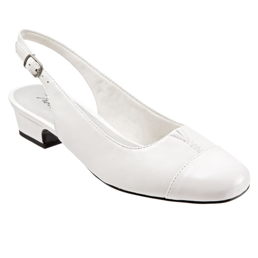 Dea White Sling-back Low Heeled Dress Shoes