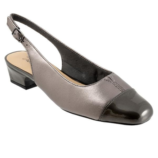 Dea Pewter Sling-back Low Heeled Dress Shoes