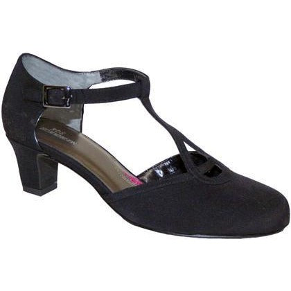Heidi Black T-strap Heeled Fabric Shoes
