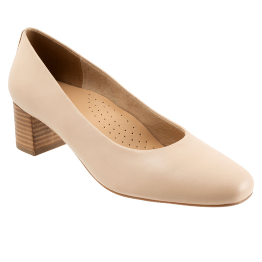 Daria Beige Leather Mid Block Heel