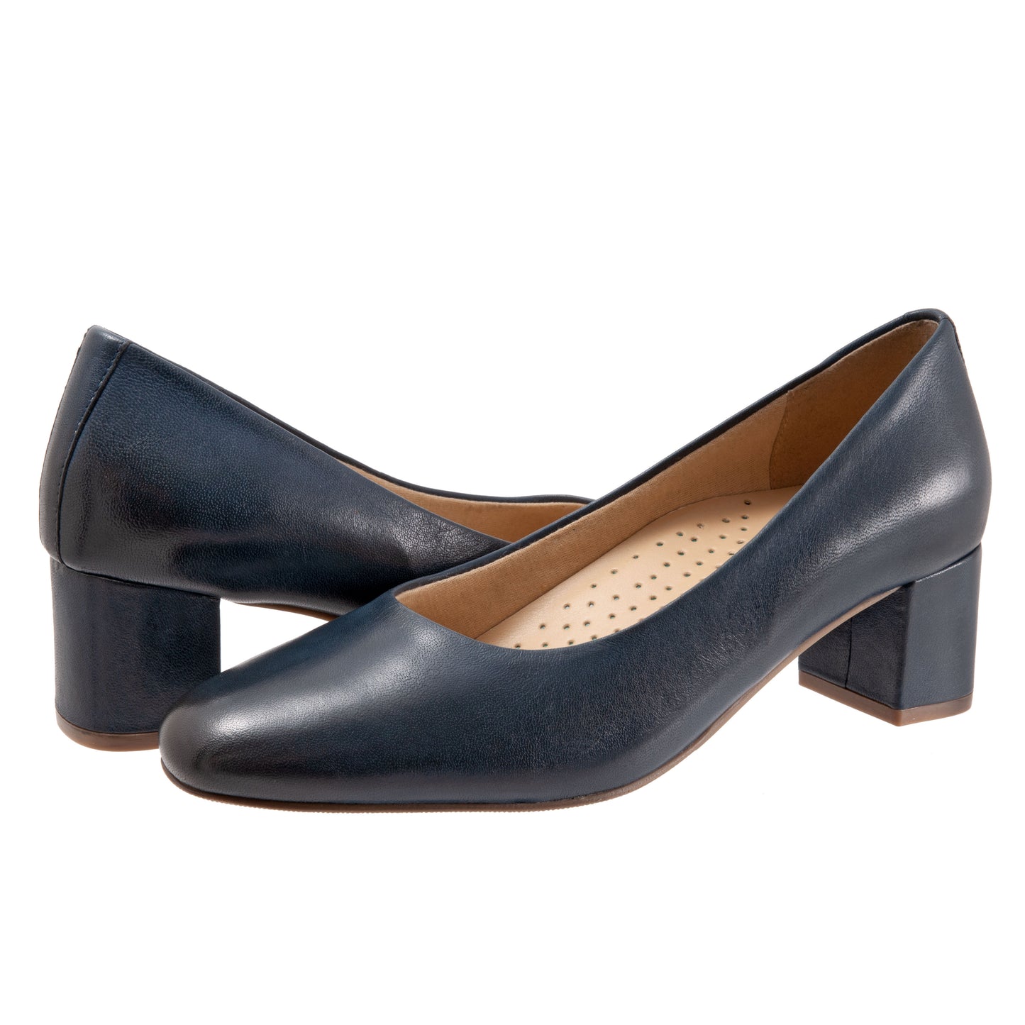 Daria Navy Leather Mid Block Heel